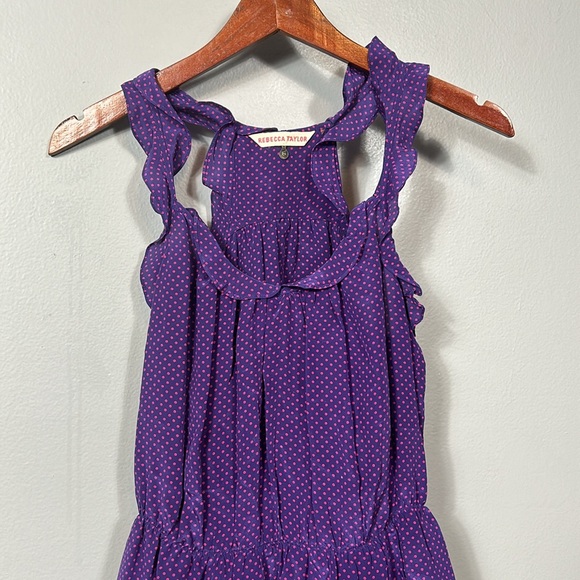 Rebecca Taylor Purple Pink Polka Dot Silk Ruffle Tank Top Blouse Size 6 - Picture 6 of 10